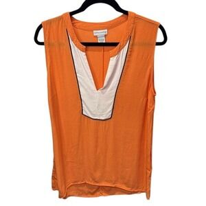 Soft Surroundings Sleeveless Top‎ Orange White Black Trim Blouse